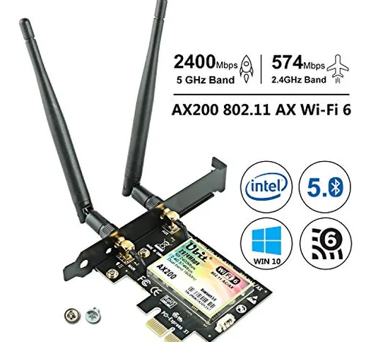 Ubit Scheda WiFi 6 Bluetooth 5.0, 802.11AX 2974Mbps, Gigabit PCIe Wireless Dual Band (5 GH...