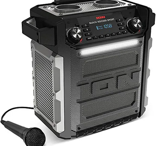 ION Audio Block Rocker Sport - Cassa Bluetooth Waterproof da 100 W con Microfono, Barra Lu...