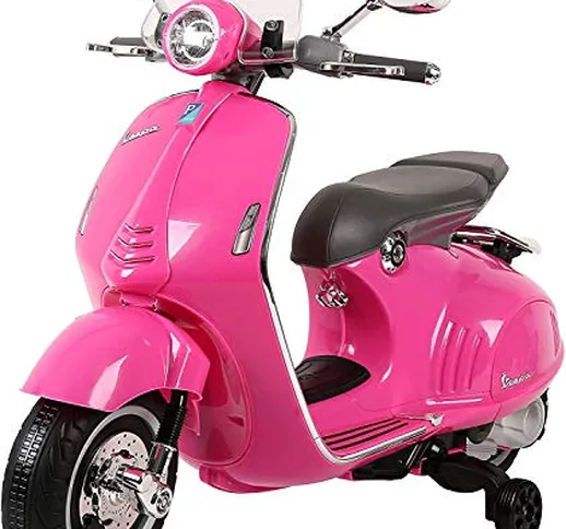 Mondial Toys Moto ELETTRICA per Bambini Vespa 946 Piaggio 12V con Sedile in Pelle LUCI Suo...