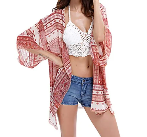 Kimono Copricostume Copri Bikini di Chiffon per Estate Donna,Floreale Cardigan Casual per...