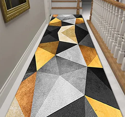 HYEYXKK Tappeto Corridoio Geometria Giallo Nero Grigio Tappeti Antiscivolo Lunghi Runner p...