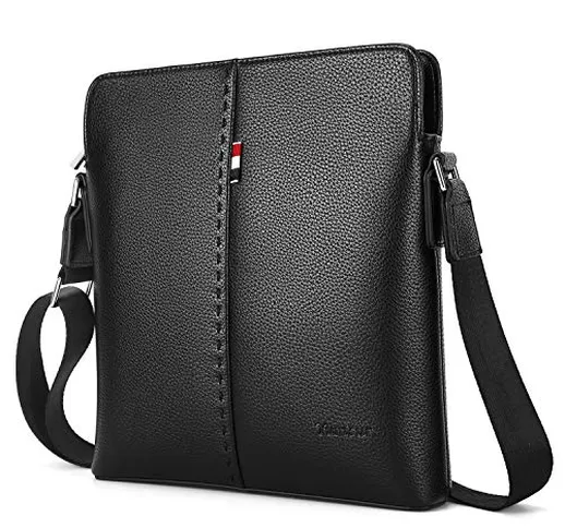 YumSur Borsa a tracolla in Vera Pelle da uomo, elegante ufficio Borsetta Messenger borsa d...