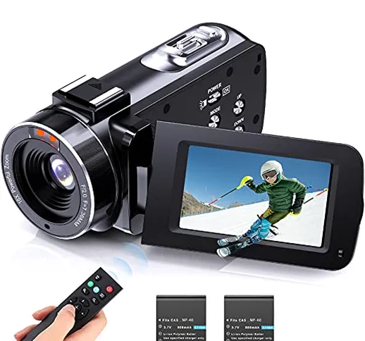 FamBrow Full HD Videocamere, 16X Zoom Digitale, 1080P 30FPS 36MP Fotocamera per Youtube Vl...