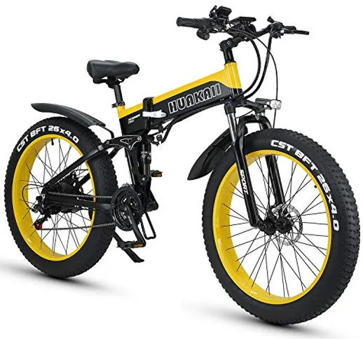 HUAKAI Bici Elettrica Pieghevole da 26",Mountain Bike Elettrico Fat Bike Ebike 1000w 48v 1...