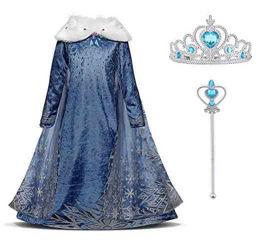 URAQT Elsa Vestito Set, Abito da Principessa per la Festa Invernale, Costume con Colletto...