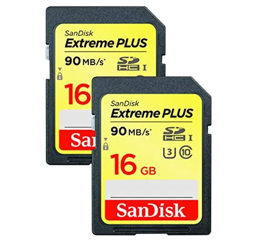 SanDisk Extreme  PLUS Scheda di Memoria SDHC da 16GB, Doppio Pacco fino a 90 MB/sec, Class...