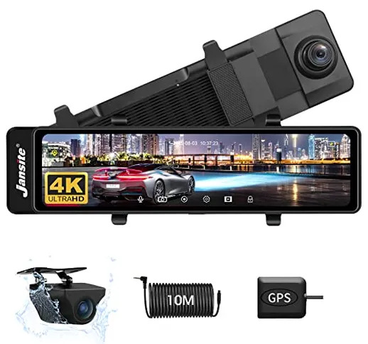 【4K più recente】12'' 4K Dash Cam Specchietto Retrovisore Auto con GPS Dash cam Anteriore...