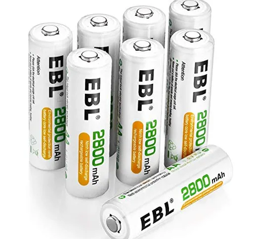 EBL 1.2V AA Batterie Ricaricabili con 1200 cicli, Pile Ricaricabili da 2800mAh Ni-MH con C...