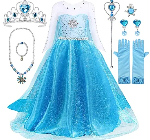 TOLOYE Vestito Elsa Frozen Bambina, Gonna in Tulle con Accessori per la Corona Principessa...