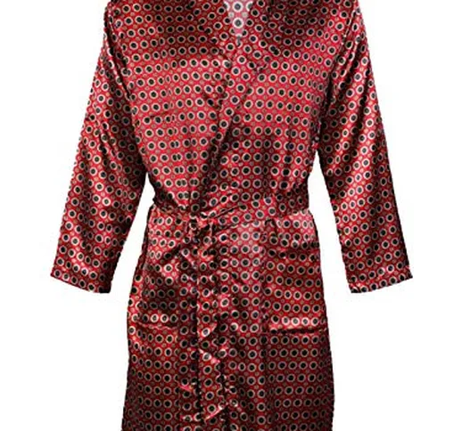 Vestaglia da uomo in raso, kimono, pigiama satin, camicia da notte Maroon Gown X-Large 