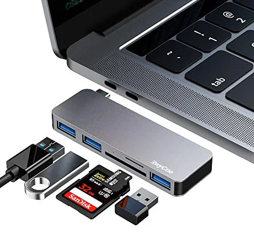 HOPLAZA Hub USB C, hub C di Tipo 5 in 1 Adattatore Multi-Porta con 3 Porte USB 3.0 A e Let...