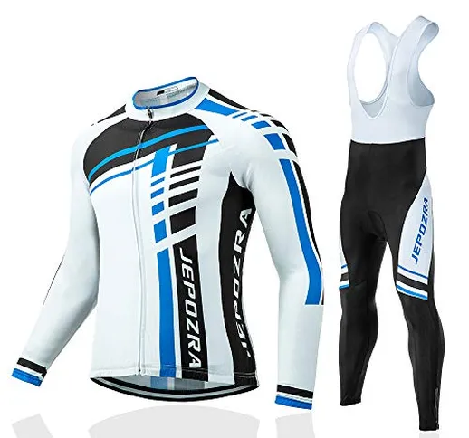 JEPOZRA Abbigliamento Ciclismo Uomo Giacca mtb Bici Maglia Ciclismo Manica Lunga Gel Panta...