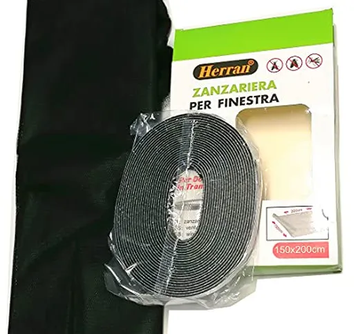 Herran Zanzariera Per Finestra 150 X 200 cm Colore Nero, Regolabile, Ritagliabile