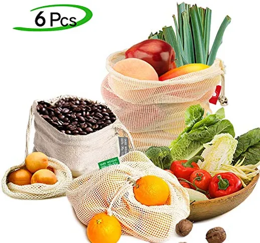 EzLife Borse per Frutta Riutilizzabili Sacchetti di Frutta e Verdura Cotone Organico Lavab...