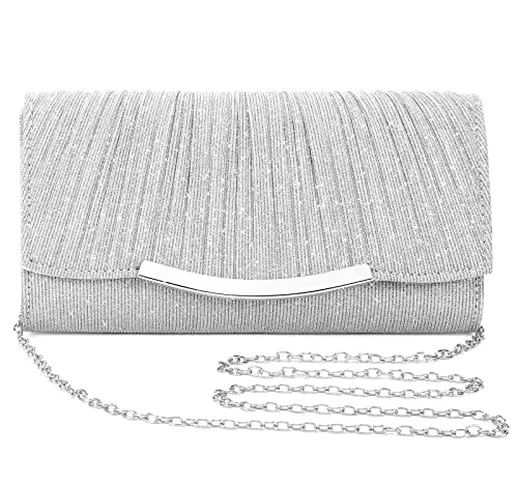 Asvert Borsa da Sera, Pochette Donna Elegante, Borse Clutch Argento, Borsa a Tracolla, Bus...