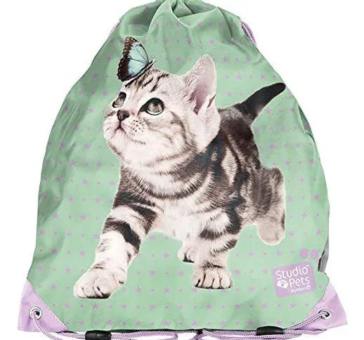 Borsa sportiva per bambini, 36 x 32 cm, motivo: gatto