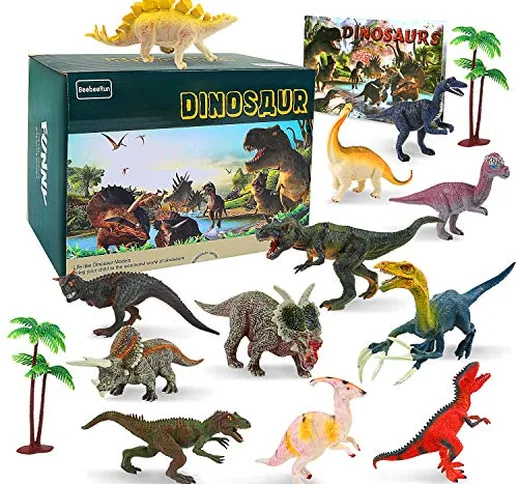 BeebeeRun Dinosauro Giocattolo Set di 15,Dinosauro Giocattoli per Bambini 12 Realistico Fo...