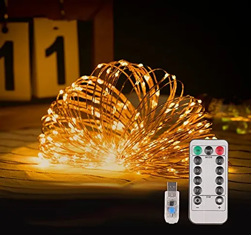 LIBILIS Luci Led USB 20M 200 LED Luci Albero di Natale Impermeabile Filo di Rame Luci Nata...