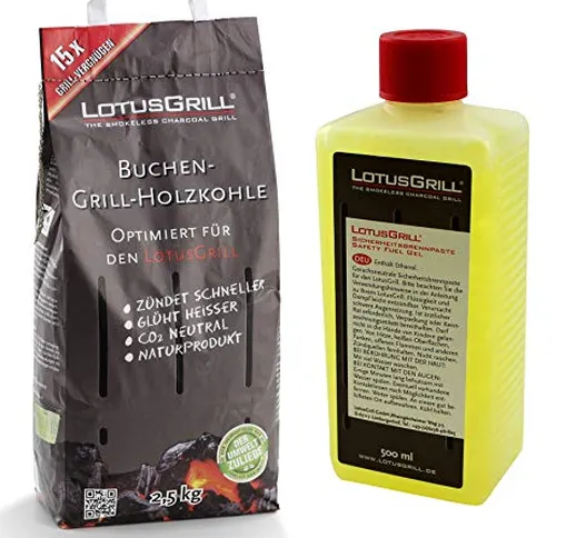 LotusGrill - Carbone di legno di faggio da 2,5 kg, con LotusGrill, pasta combustibile da 5...