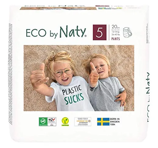 Eco by Naty, Pannolino Mutandina, Taglia 5, 80 pannolini, 12-18kg, fornitura di UN MESE, M...