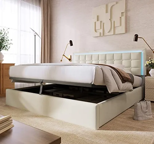 KecDuey Letto idraulico, 180 x 200 cm, letto imbottito con rete a doghe e spazio per letto...