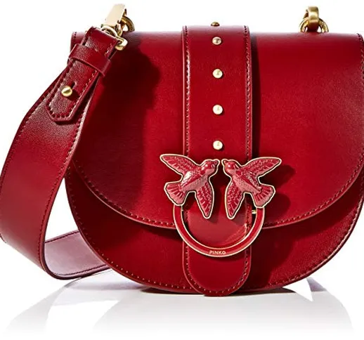 Pinko Round Love Simply, Borsa a spalla Donna, Rosso (Dark Red), 7x17x20 cm (W x H x L)