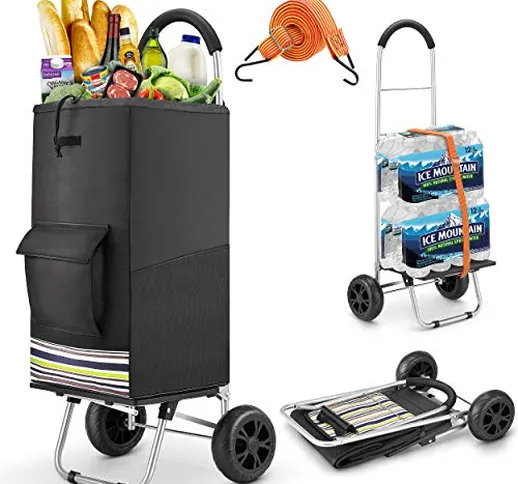 wilbest® Carrello Portaspesa, 2 en 1 Pieghevole Carrello Spesa & Carrello a Mano, con Bors...