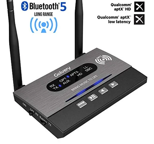 Golvery Adattatore audio wireless 3-in-1 per trasmettitore / ricevitore / bypass a lunga d...