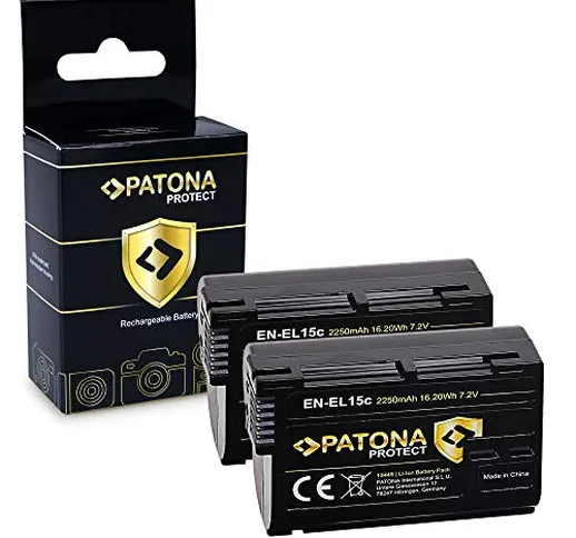 PATONA 2x Protect Batteria EN-EL15C, Sensore di temperatura NTC, custodia V1 compatibile c...