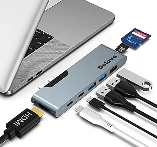 Hub USB C Adattatore Macbook Multiporta 8 in 2 con HDMI 4K, Thunderbolt 3 Tipo C&porta USB...