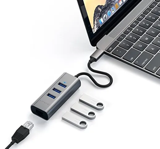 SATECHI Hub in Alluminio 2 in1 3 Porte USB 3.0 Tipo-C con Porta Ethernet - Compatibile con...