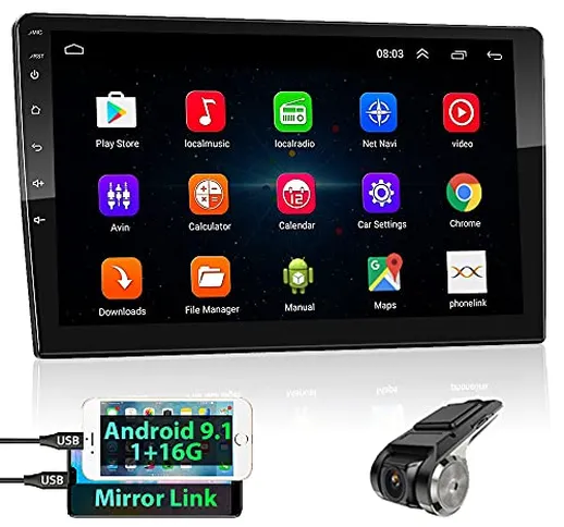 podofo 2 Din Android GPS Autoradio Stereo, 10.1'' HD TouchScreen Lettore MP5 Audio per Aut...