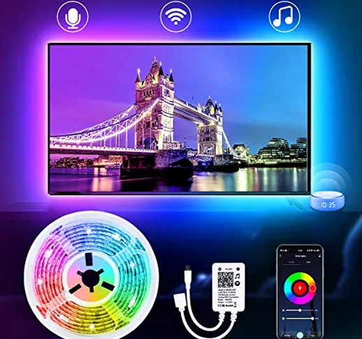 Striscia Led RGB per TV, ESHUNQI 2M Retroilluminazione TV LED, Impermeabile USB Strisce Wi...