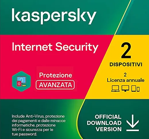 Kaspersky Internet Security 2022 | 2 Dispositivi | 2 Anni | PC / Mac / Android  | Codice d...
