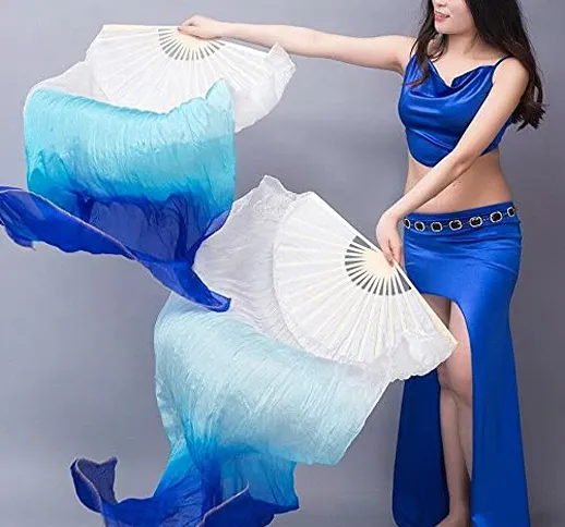 Looppig - Ventaglio per danza del ventre, 1,5 m, colore: Blu e bianco sfumato