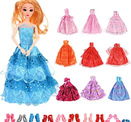 Faburo 20pcs Accessori per Barbie Dolls Bambola, 10pcs Vestiti per Barbie Dolls + 10pcs Sc...