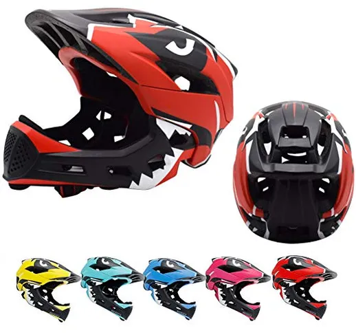 WEZER OTY Casco da Bicicletta per Bambini Integrale con Mentoniera Staccabile Downhill per...