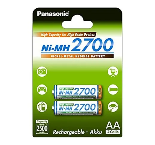 Panasonic Batterie Ricaricabili Stilo AA, 2500mAh, Blister 2, Argento