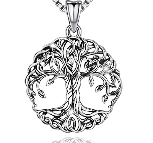 Friggem Delicato albero della vita Collana e pendente in argento sterling per donna e uomo