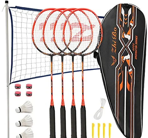 Fostoy Set di Racchette da Badminton, Racchette da Badminton con 4 Racchette da Badminton...