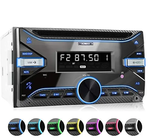 XOMAX XM-2CDB625 Autoradio con Bluetooth Vivavoce + 7 LED colori + CD + Porta USB (fino 64...