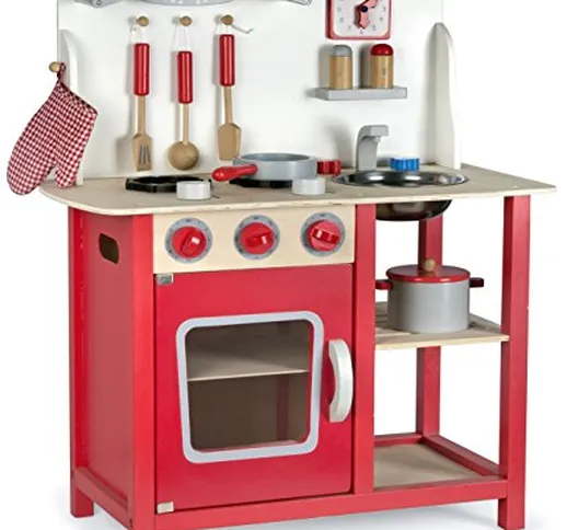 Leomark Cucina Classic Rosso, Giocattolo in Legno, Cucina accessoriata per Bambini, educaz...