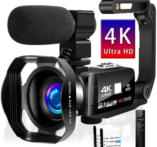 Videocamera Videocamere 4K Full HD 48MP Videocamera per IR Visione Notturna con Microfono...