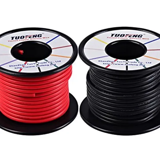 Tuofeng 14 AWG, morbido e flessibile in silicone isolante filo 66 piedi (10,1 m nero e 10,...