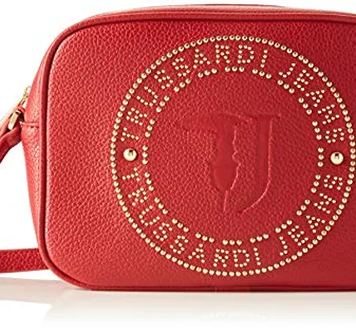 Trussardi Jeans Harper Camera Case Tumbled Eco, Borsa a Tracolla Donna, Rosso (Red/Gold),...