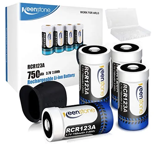 Keenstone, 4 batterie per fotocamera Arlo da 3,7 V, 700 mAh, con alloggiamento per batteri...