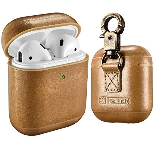 Custodia AirPods, ICARER Vera Pelle Antiurto Portatile Ultra Leggero Protettiva Cover Cust...