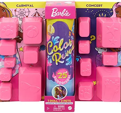 Barbie- Ultimate Color Reveal Bambola con 25 Sorprese, 2 Cuccioli, 15 Sacchettini con Abit...