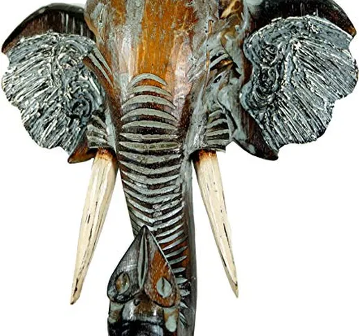 Guru-Shop Maschera Finemente Intagliata, Decorazione Murale Testa di Elefante in Legno di...