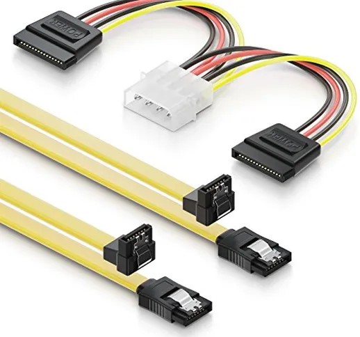 deleyCON Set di 2 Cavi S-ATA 3 0,5m + Adattatore di Alimentazione SATA a 4 Pin Cavi Dati P...